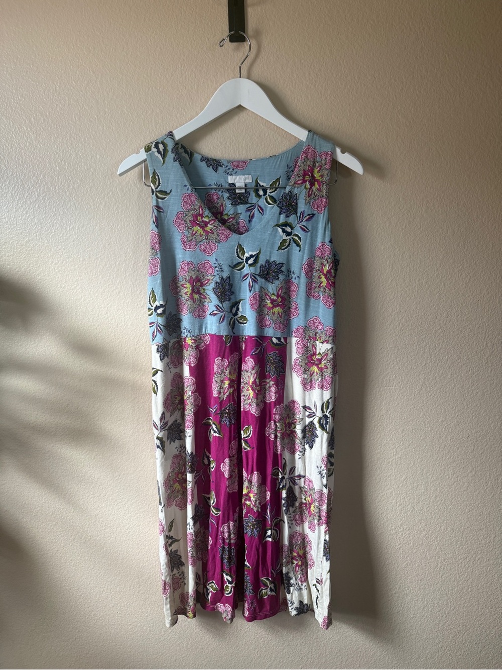 J. Jill Floral Colorblock Midi Dress - Pink, Light Blue & White